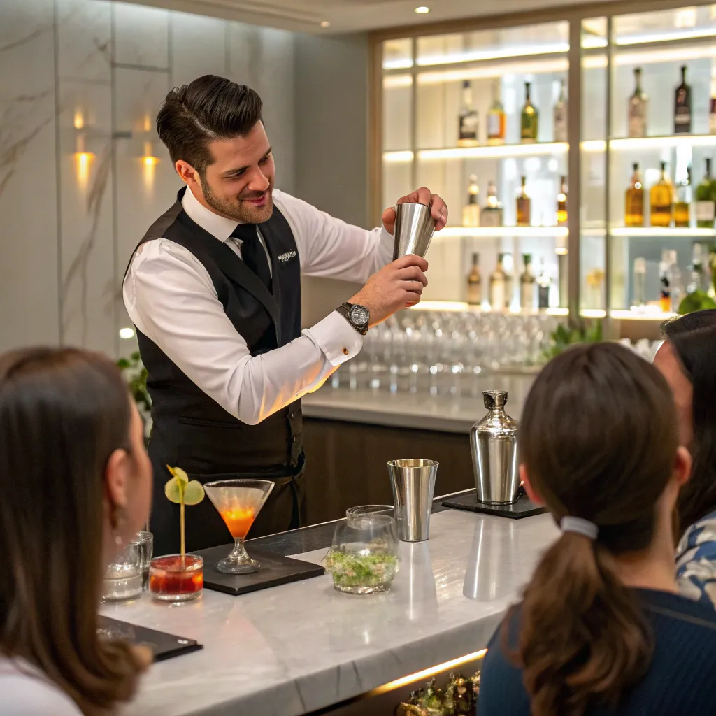 Professional mixologist teaching a cocktail class