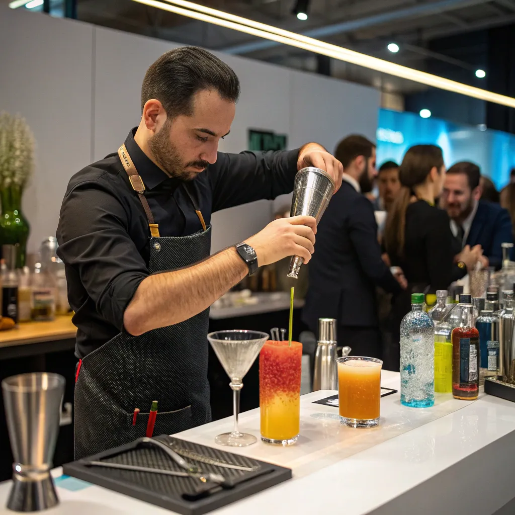 Professional bartender demonstrating cocktail making at THALIONEXIS workshop